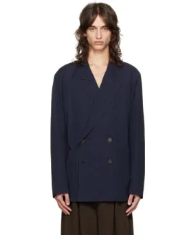 Dries Van Noten Navy Cotton Poplin Blazer