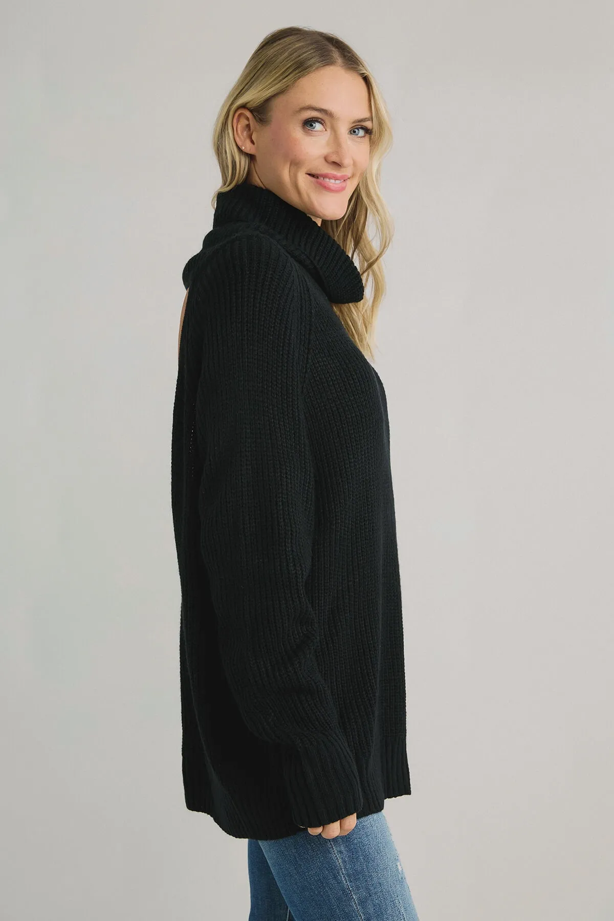 Elan Cut Out Back Turtleneck Sweater