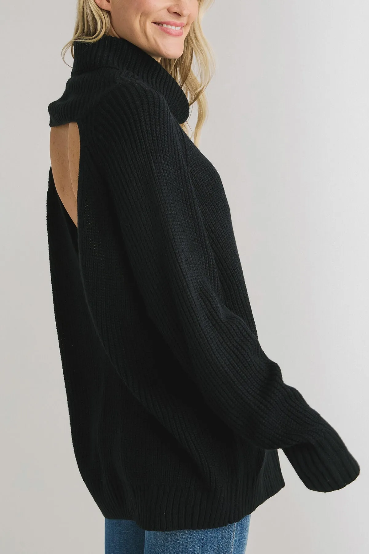 Elan Cut Out Back Turtleneck Sweater