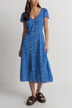 Elodie Floral Cap Sleeve Midi Dress Blue