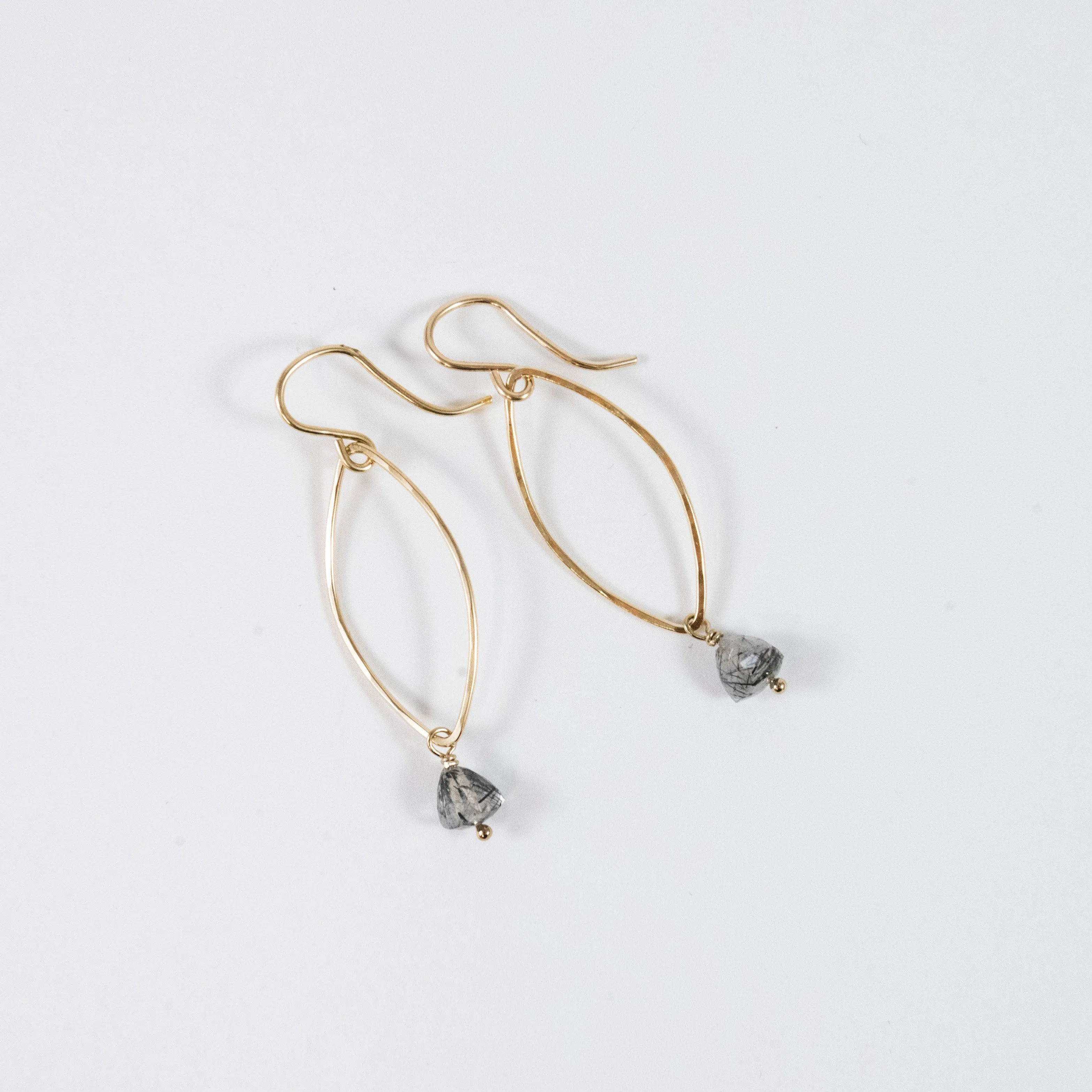 Extra Small Gold-fill Shield Earrings with Rutilzated Quartz