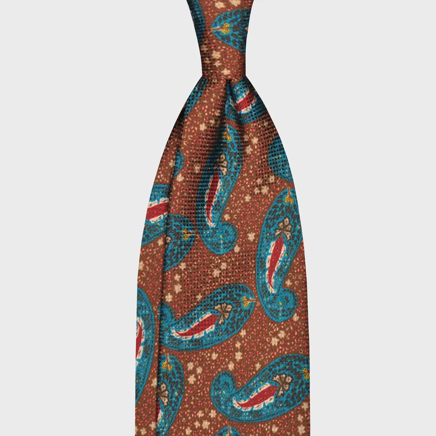 F.Marino Bohémien Paisley Print Silk Tie 3 Folds Rust