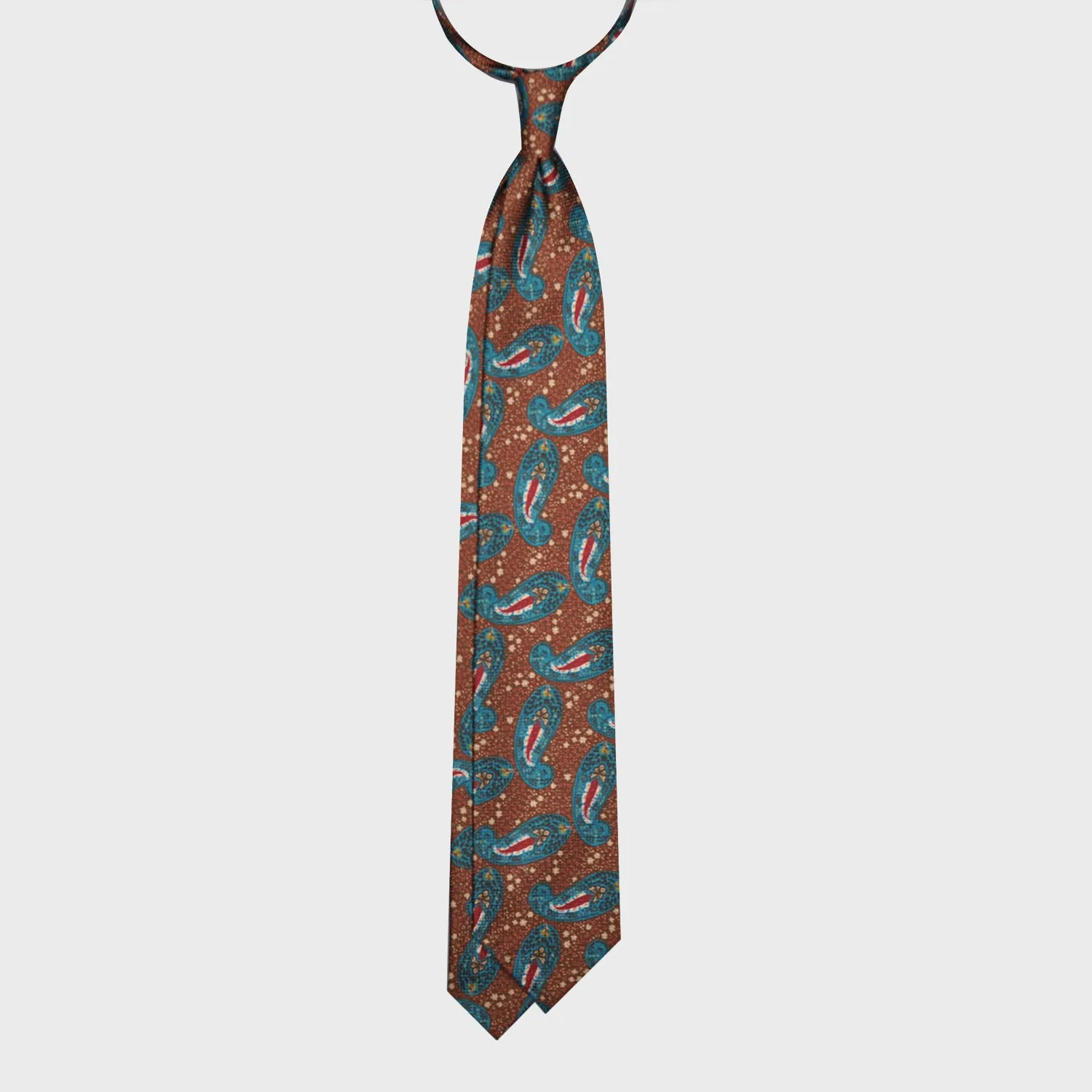 F.Marino Bohémien Paisley Print Silk Tie 3 Folds Rust