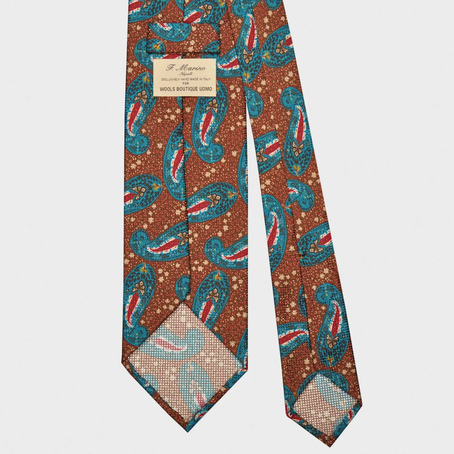 F.Marino Bohémien Paisley Print Silk Tie 3 Folds Rust