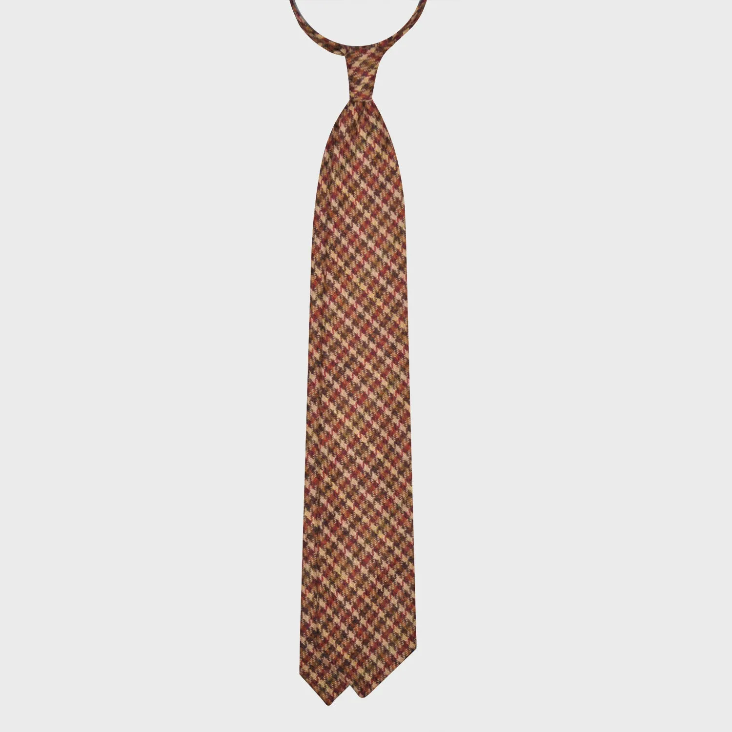 F.Marino Checks Tweed Tie 3 Folds Cherry