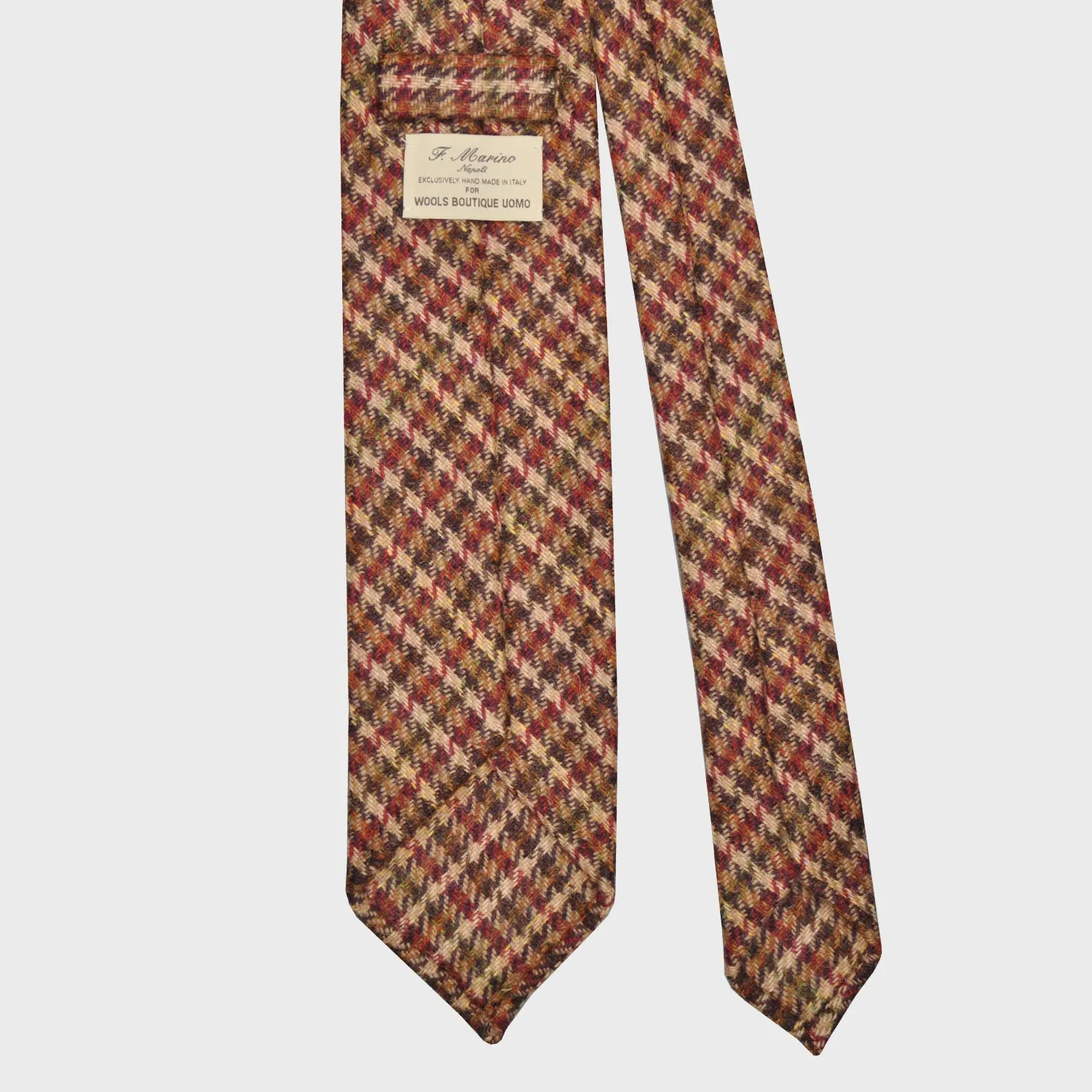 F.Marino Checks Tweed Tie 3 Folds Cherry