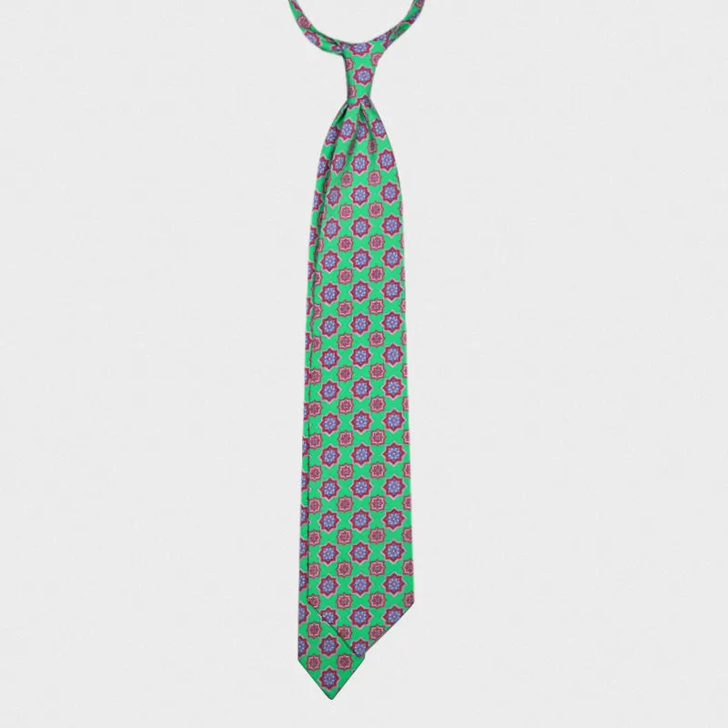 F.Marino Handmade Tie Silk Cotton 3-Fold Medallions Green