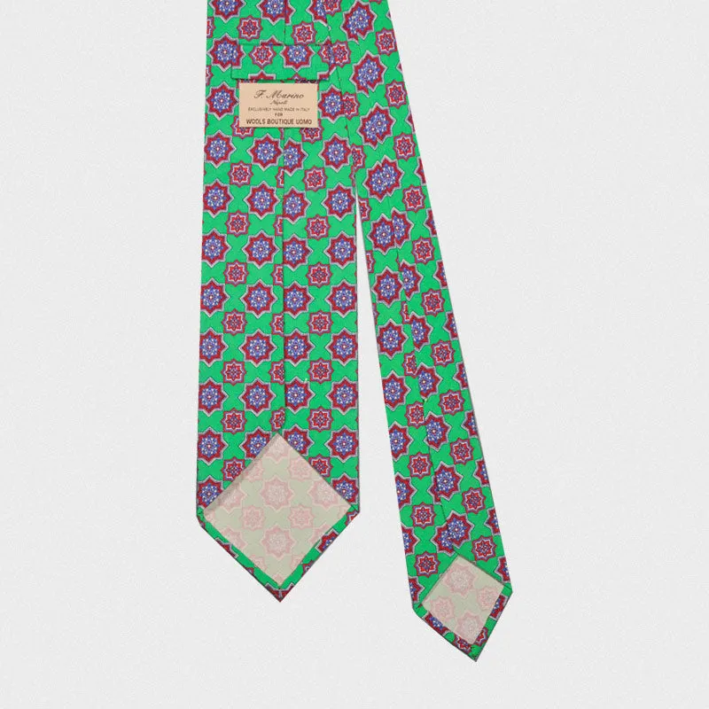 F.Marino Handmade Tie Silk Cotton 3-Fold Medallions Green