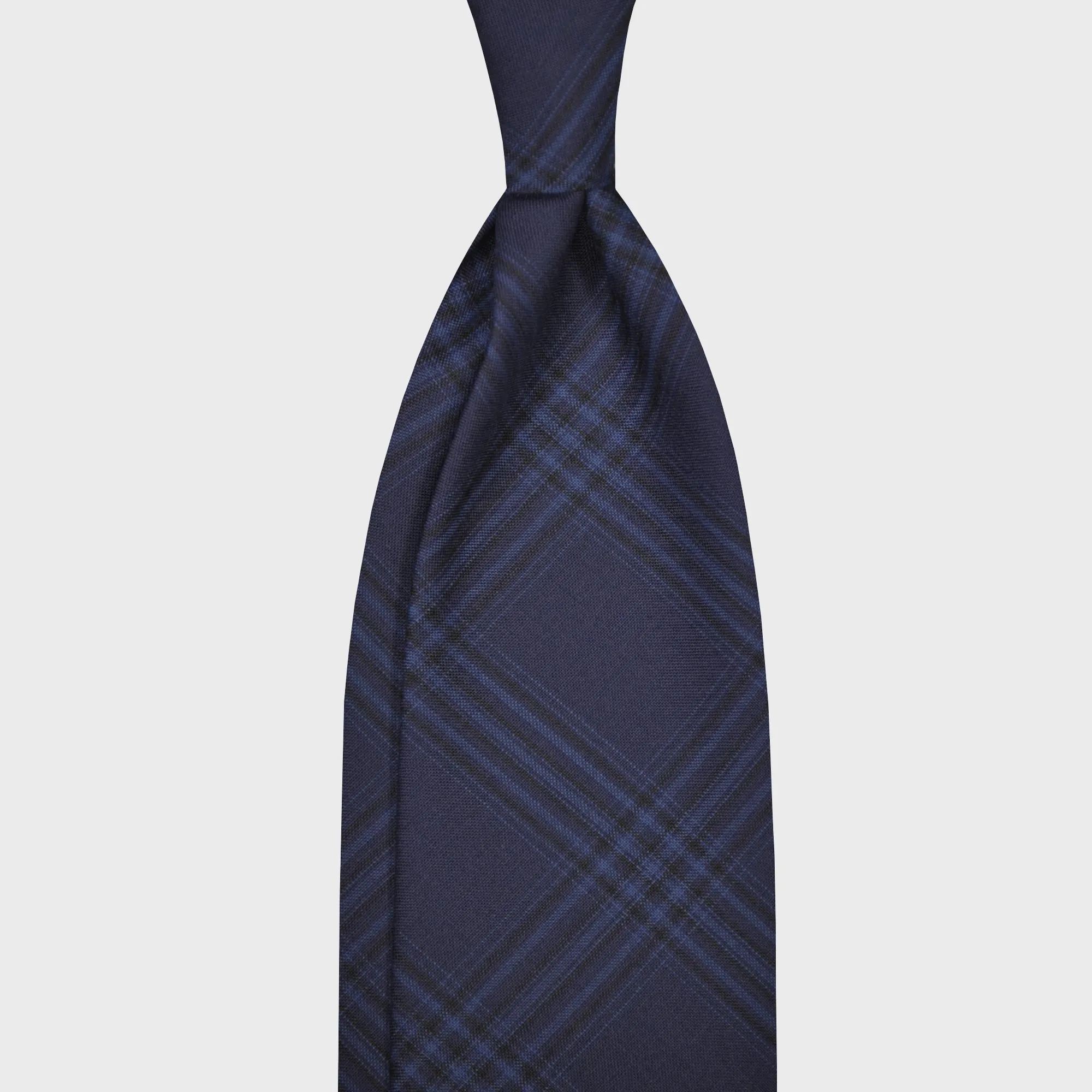 F.Marino Handmade Wool Tie 3 Folds Prince of Wales Indigo