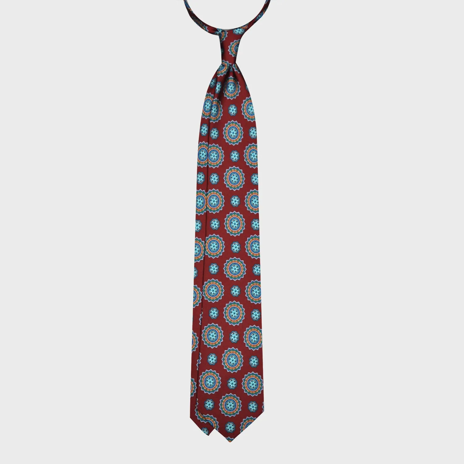 F.Marino Mandala Silk Tie 3 Folds Burgundy