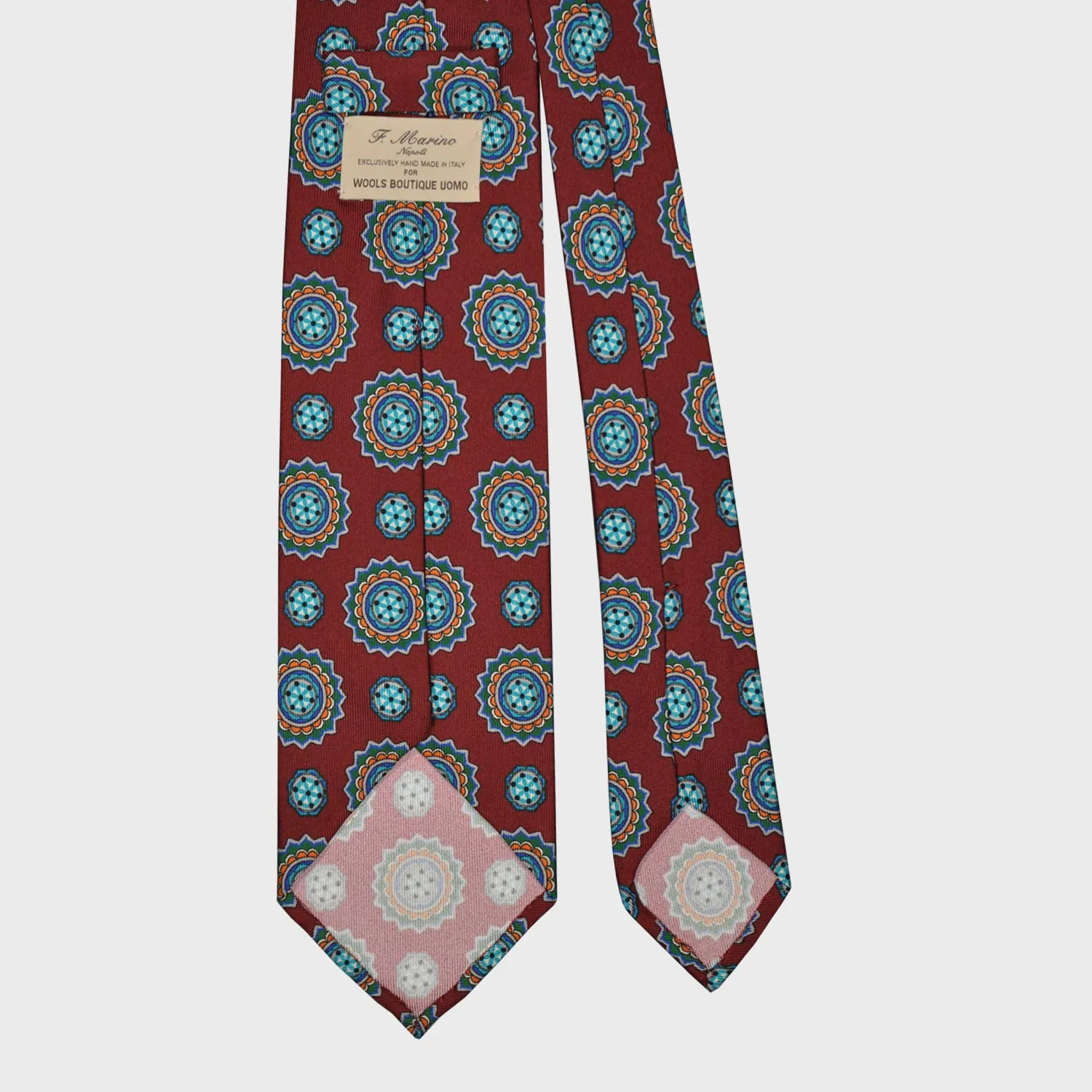 F.Marino Mandala Silk Tie 3 Folds Burgundy