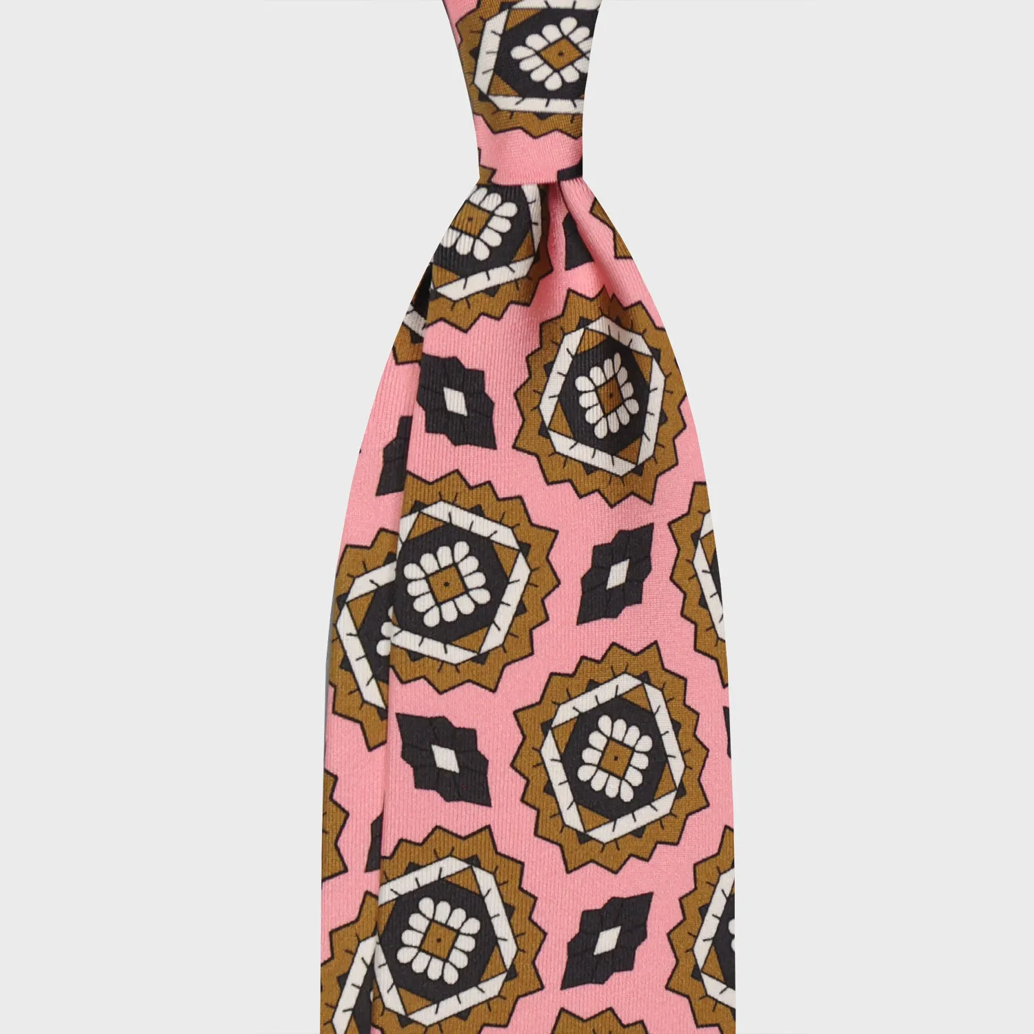 F.Marino Silk Tie 3 Folds Geometric Mandala Pink