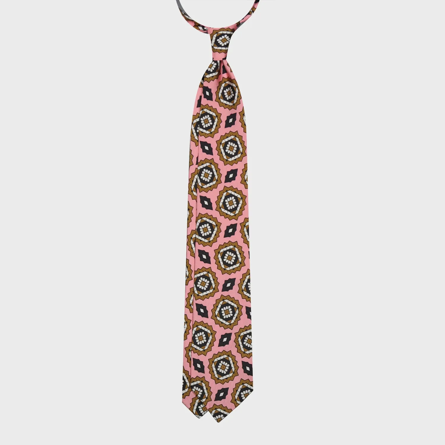 F.Marino Silk Tie 3 Folds Geometric Mandala Pink