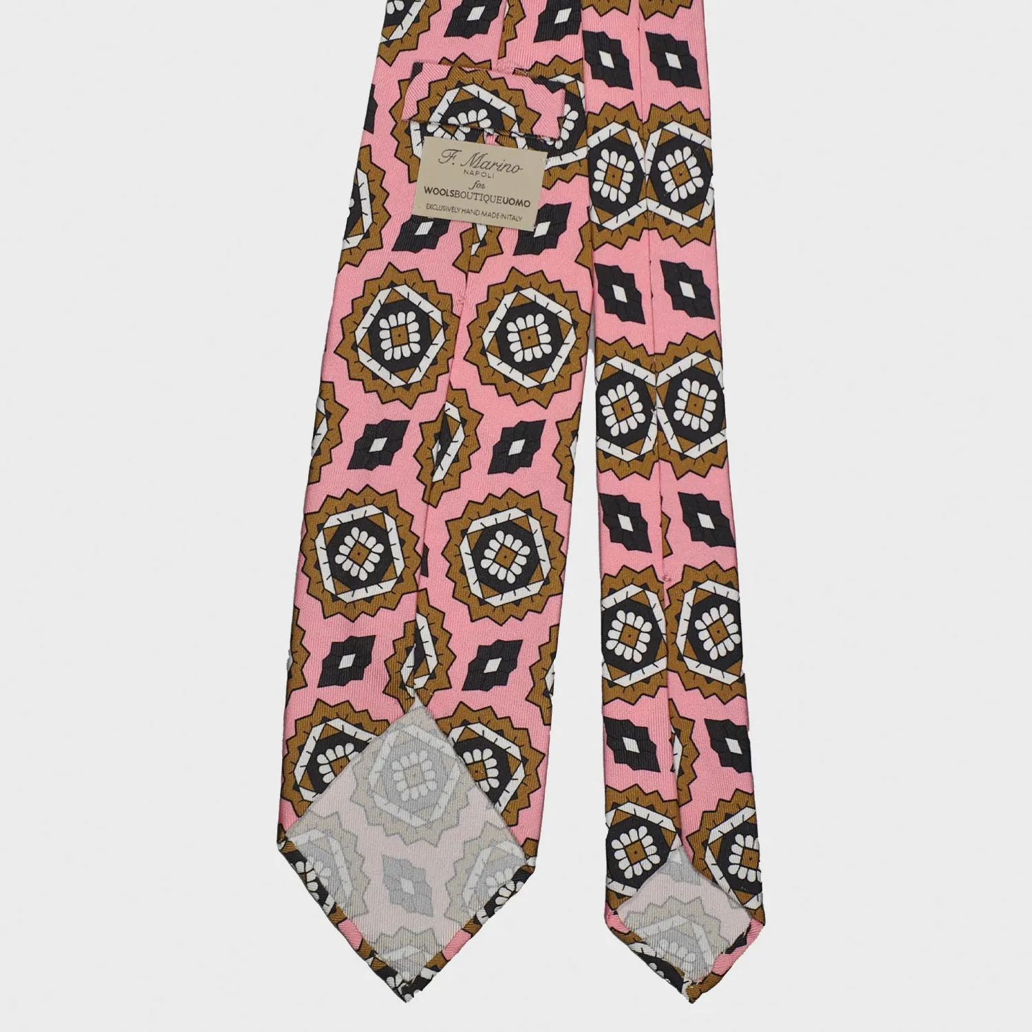 F.Marino Silk Tie 3 Folds Geometric Mandala Pink