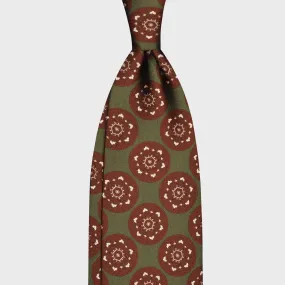 F.Marino Silk Tie 3 Folds Mandala Medallions Army Green