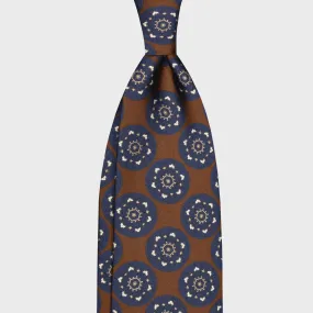 F.Marino Silk Tie 3 Folds Mandala Medallions Coffee Brown