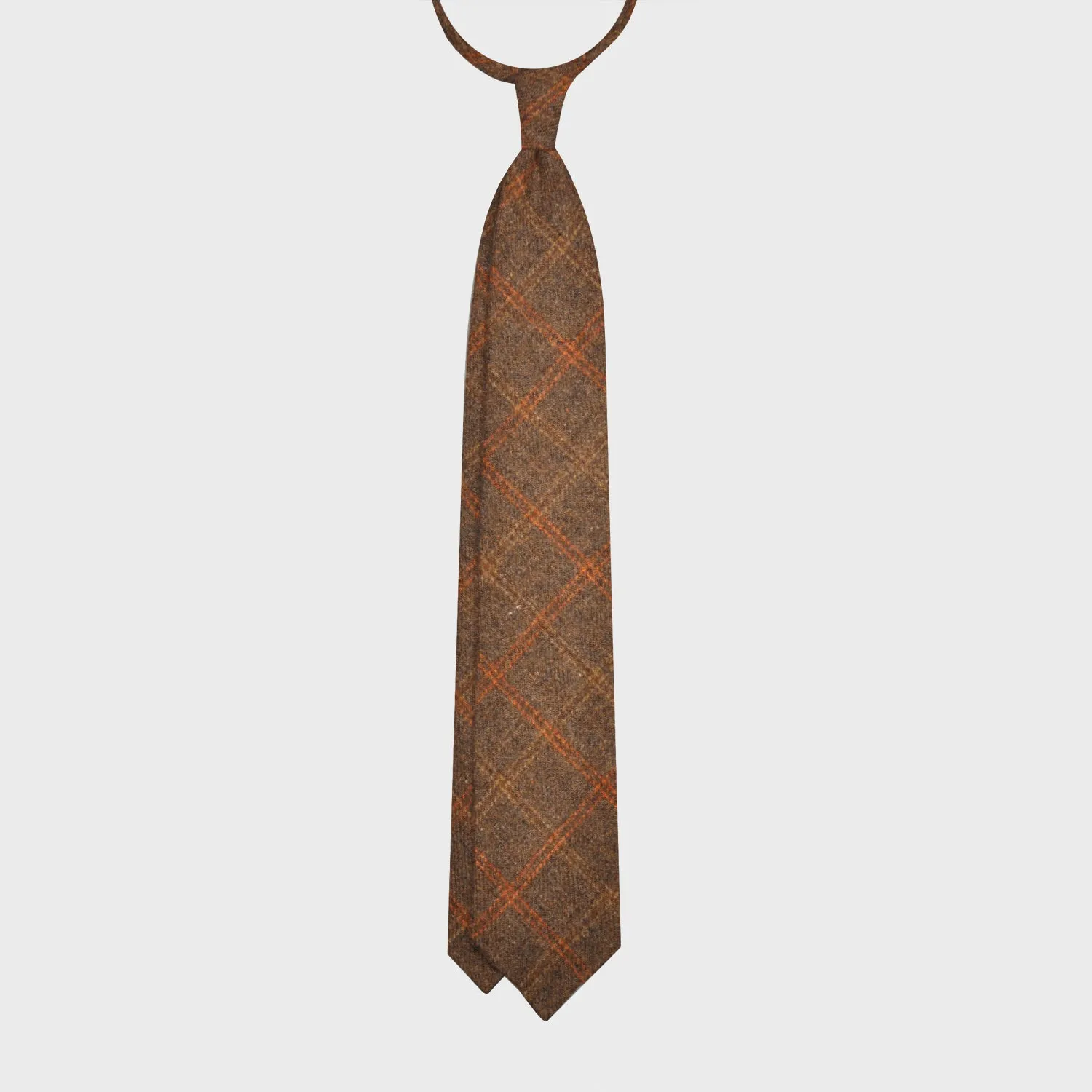 F.Marino Tweed Tie 3 Folds Windowpane Coffee Brown