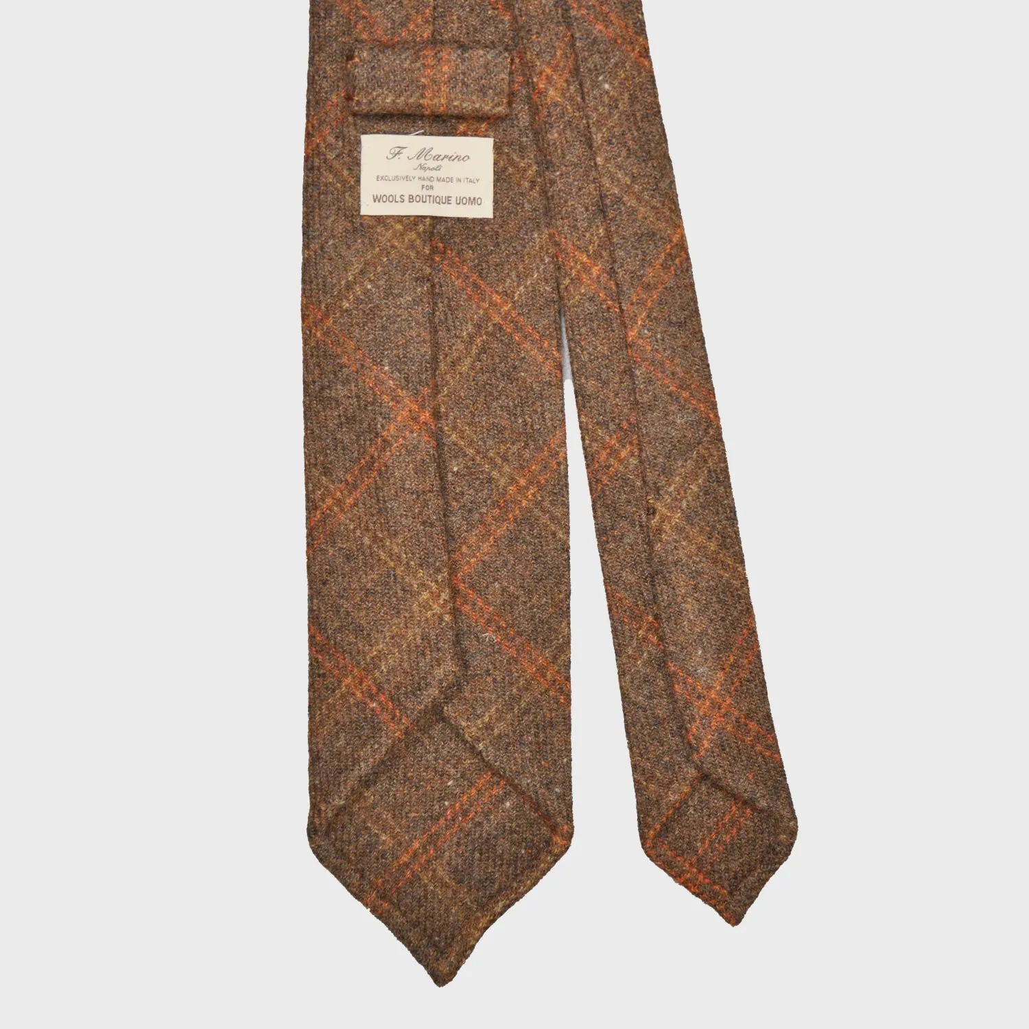 F.Marino Tweed Tie 3 Folds Windowpane Coffee Brown