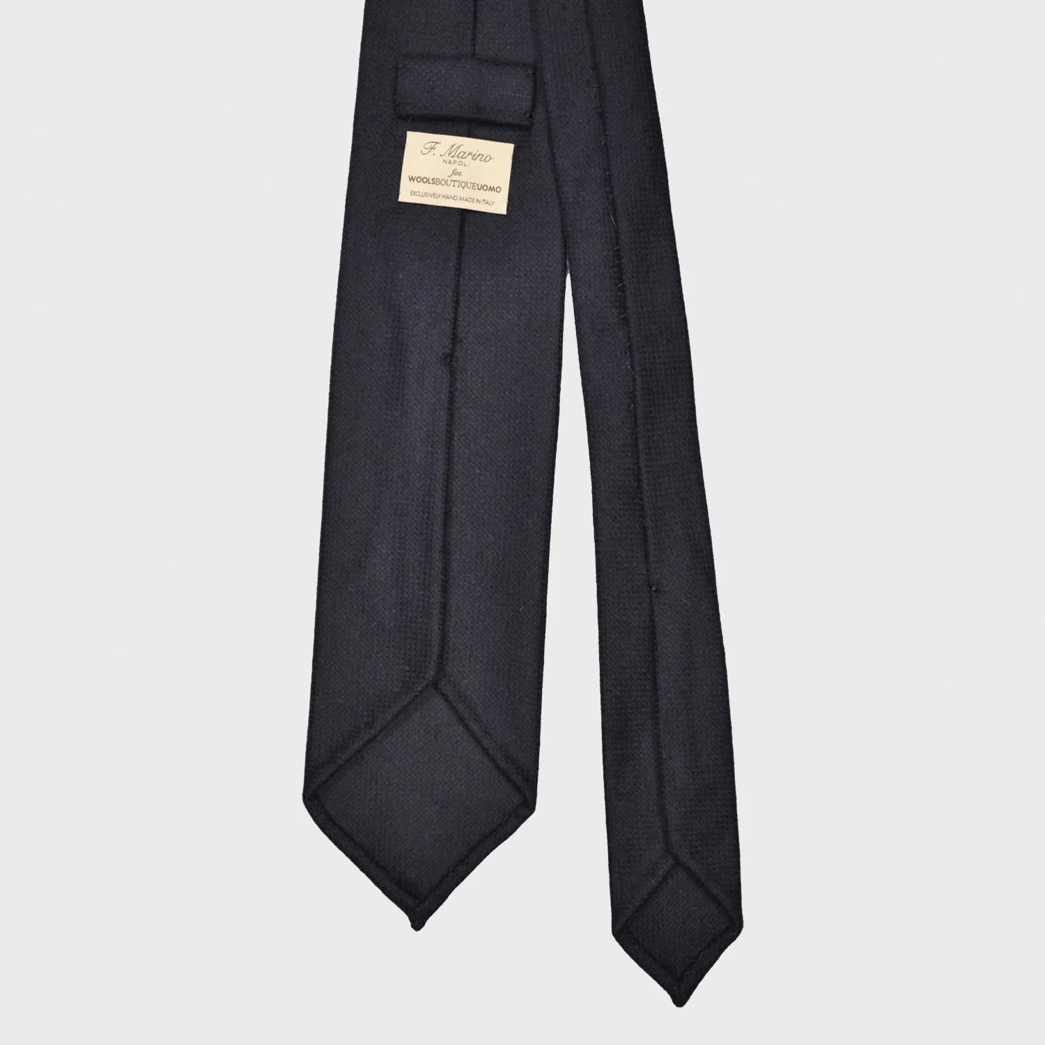 F.Marino Twill Merino Wool Tie 3 Folds Navy Blue