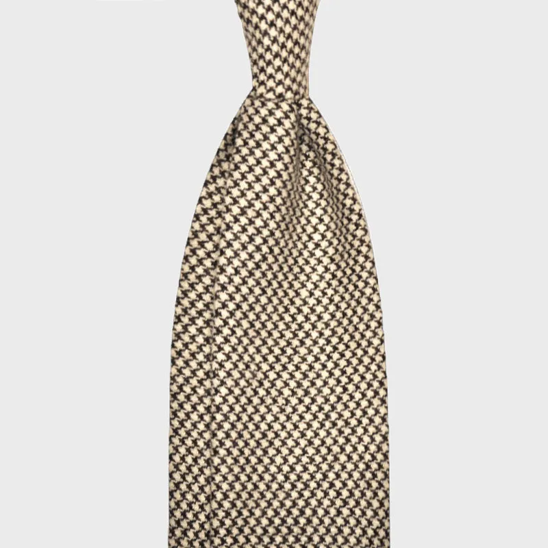 F.Marino Wool Tie 3 Folds Pied de Poule Ivory