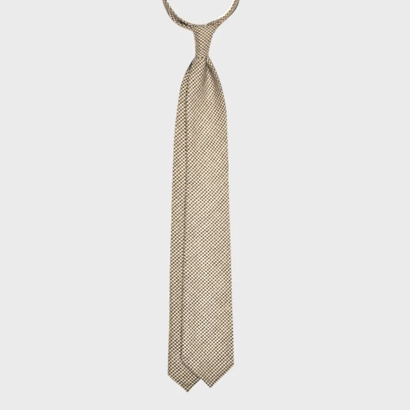 F.Marino Wool Tie 3 Folds Pied de Poule Ivory