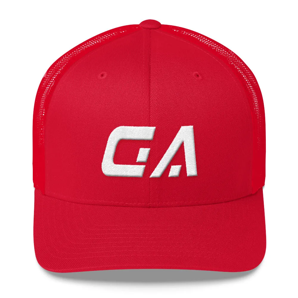 Georgia - Mesh Back Trucker Cap - White Embroidery - GA - Many Hat Color Options Available