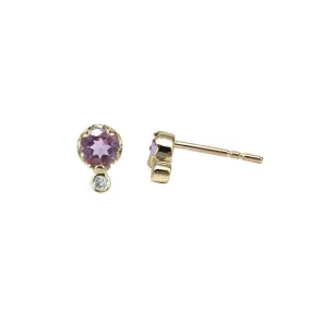 Gold Amethyst & Diamond Stud Earrings