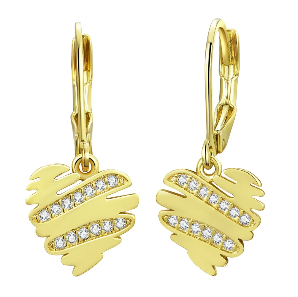 Gold Plated Lever Back Earrings with Hanging Heart