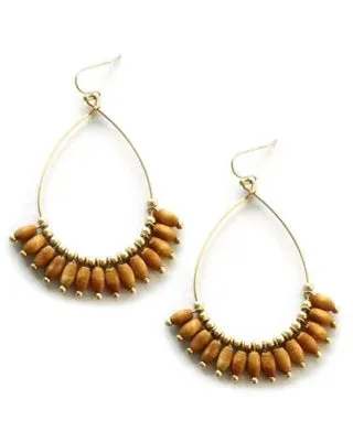 Gold Teardrop with Wooden Beads Earrings