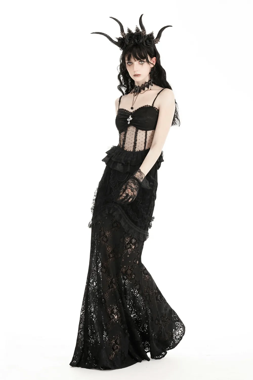 Gothic Corset Top with Lace and Polka Dot Detailing