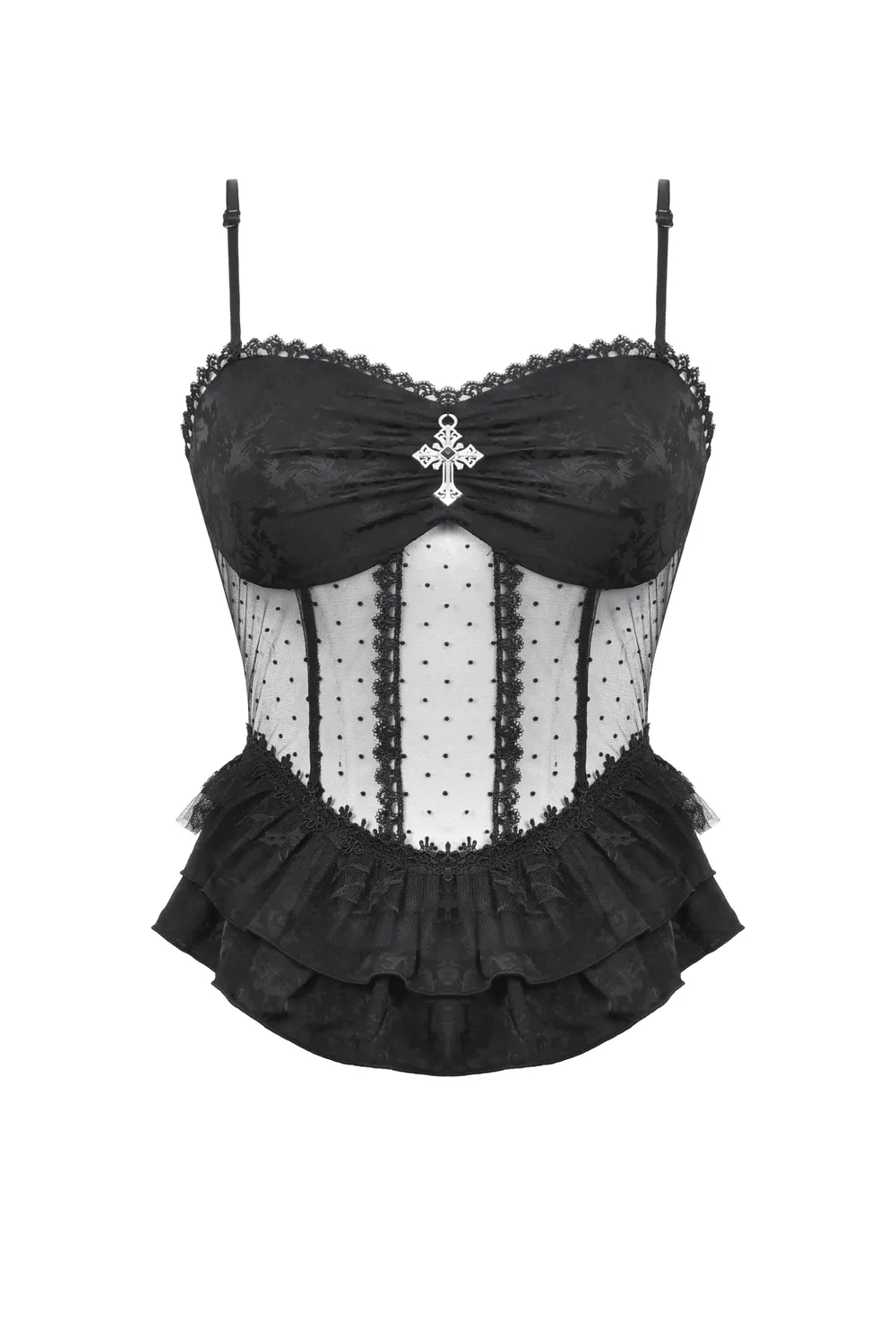 Gothic Corset Top with Lace and Polka Dot Detailing