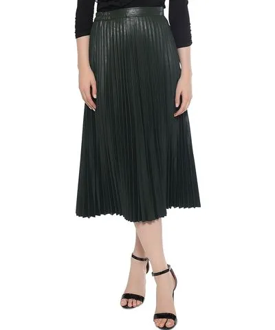 Gracia Womens Faux Leather Long Pleated Skirt