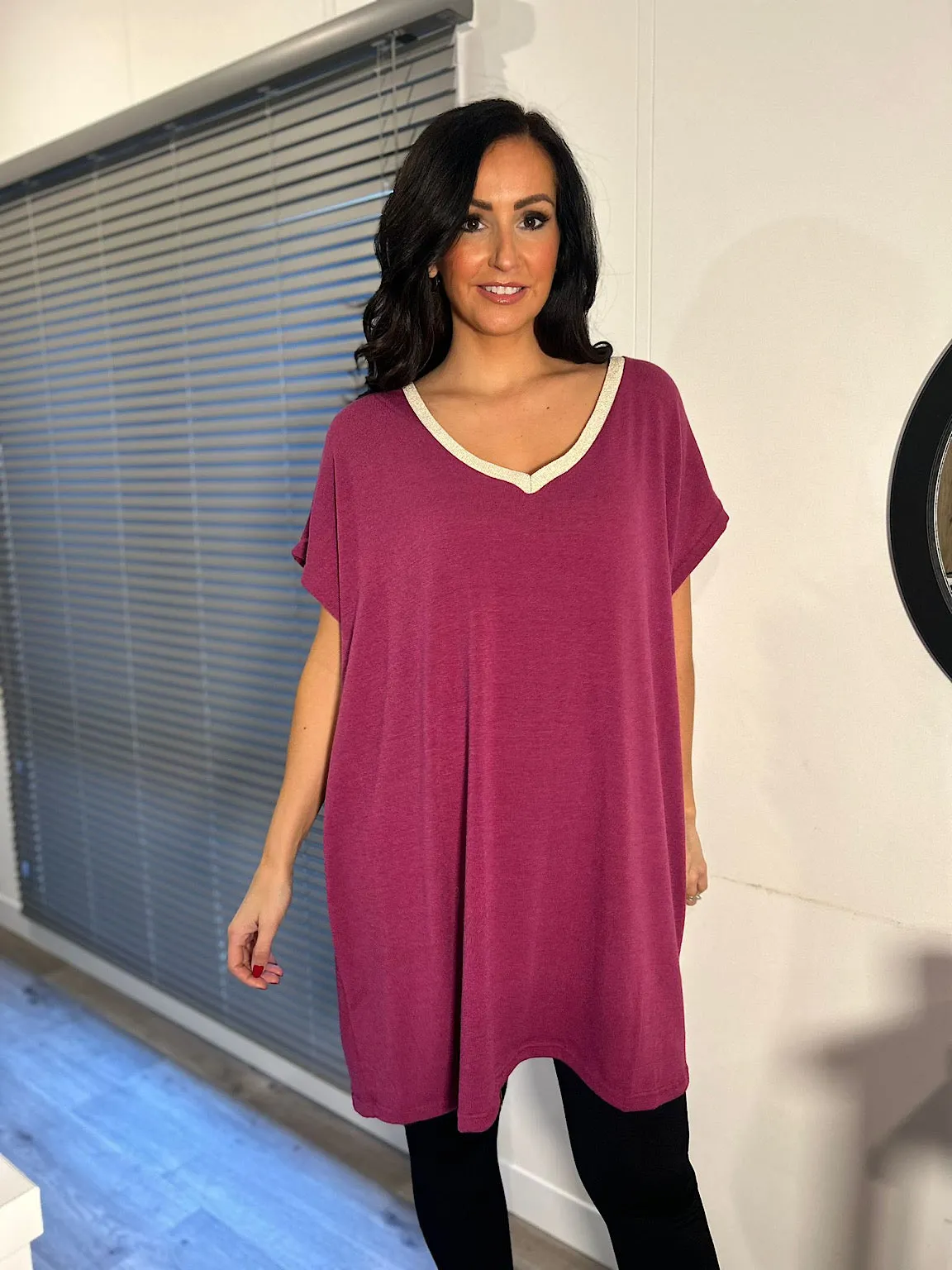 Grape Shimmer V Neck Tunic Lucy