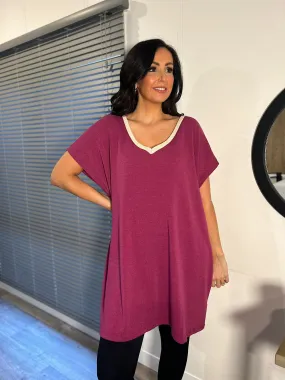 Grape Shimmer V Neck Tunic Lucy