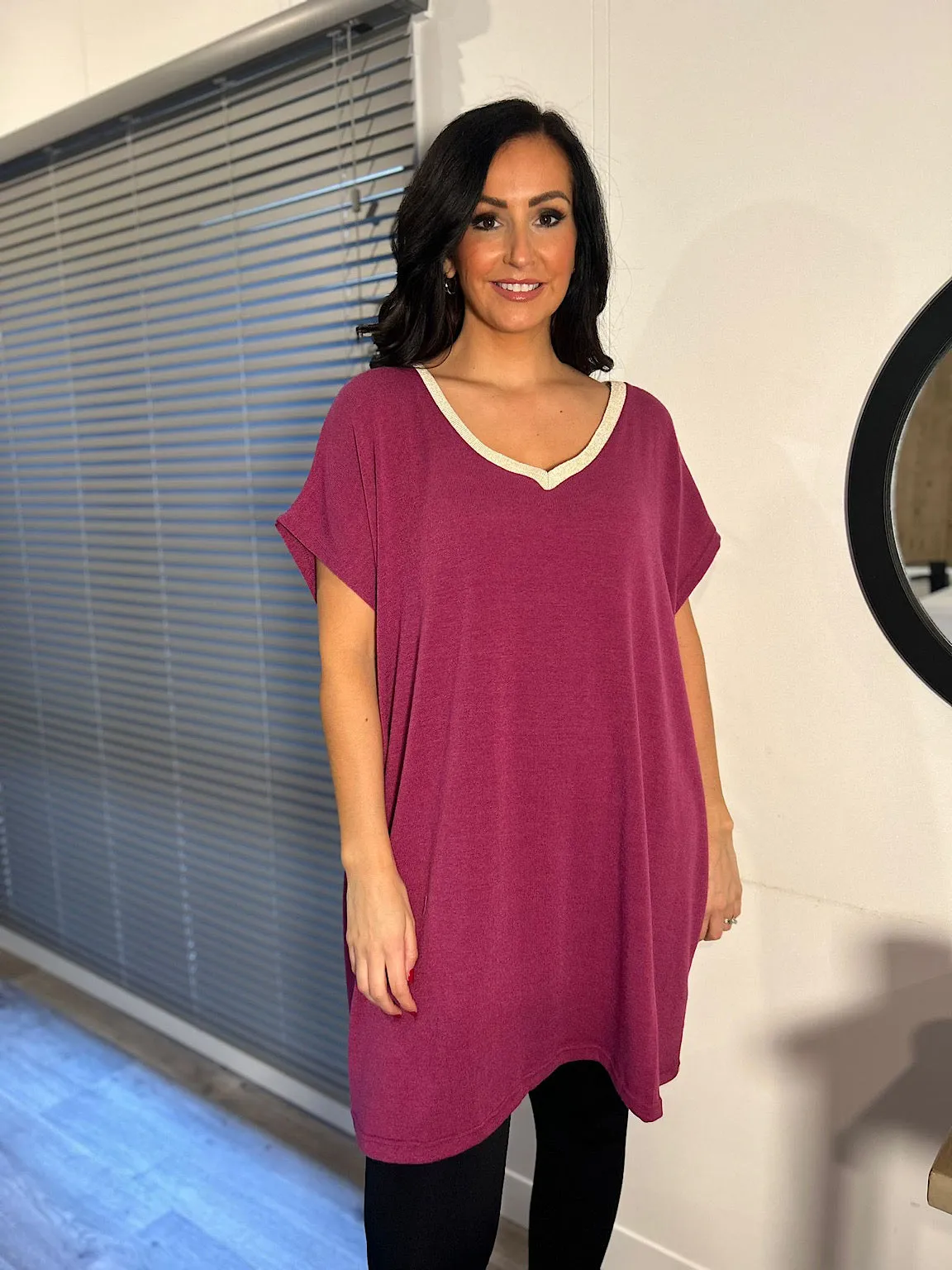 Grape Shimmer V Neck Tunic Lucy