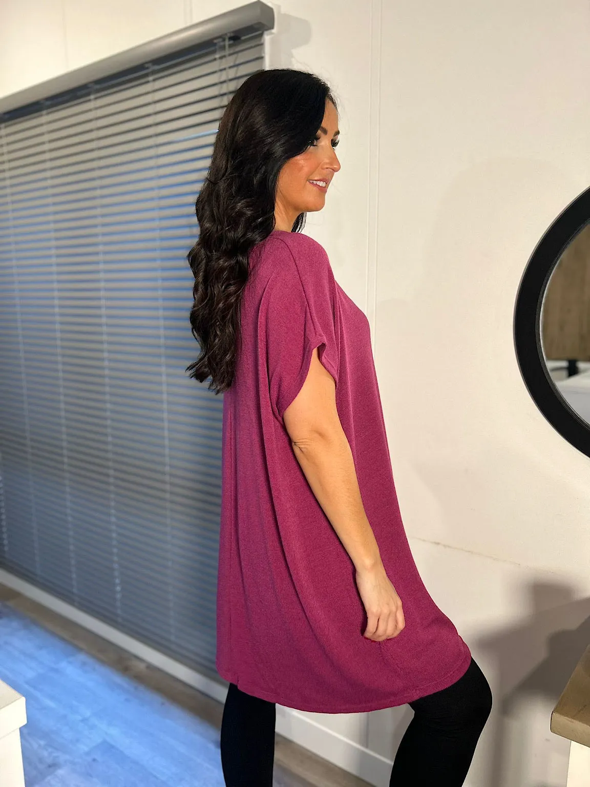 Grape Shimmer V Neck Tunic Lucy