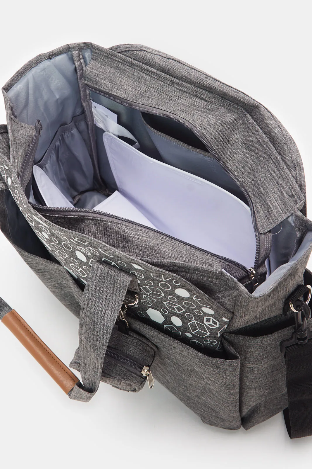 Grey Printed Diaper Bag