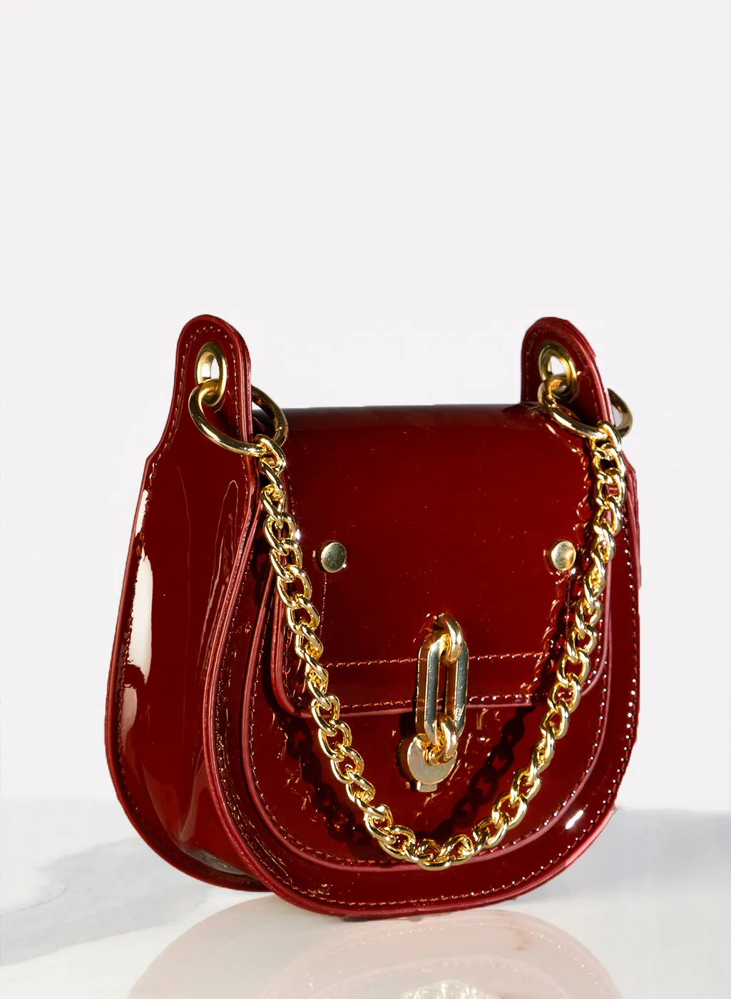 High Gloss Sling Bag With Chain Detail