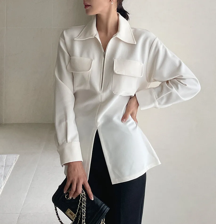 I AM MARI  |Long Sleeves Plain Office Style Elegant Style