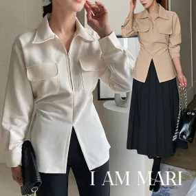 I AM MARI  |Long Sleeves Plain Office Style Elegant Style