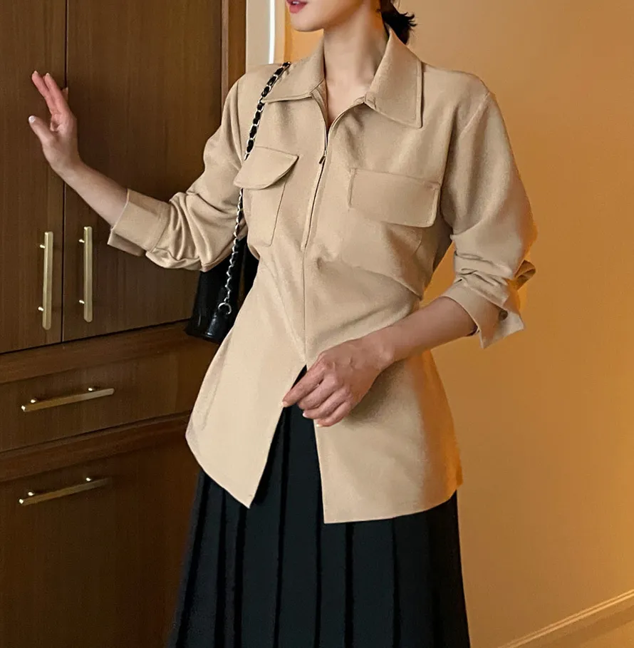 I AM MARI  |Long Sleeves Plain Office Style Elegant Style