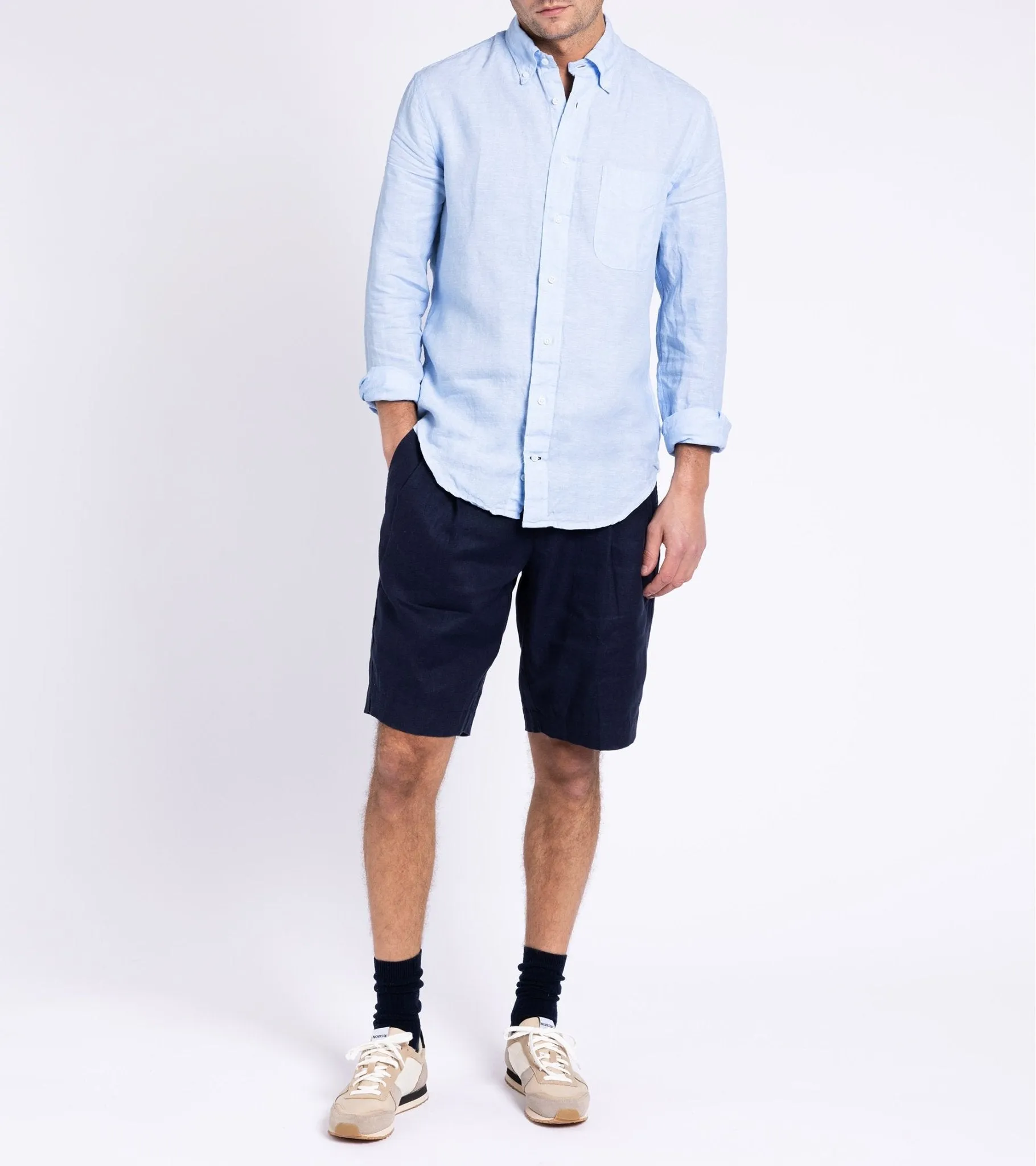 Incotex Linen Pleated Shorts: Navy