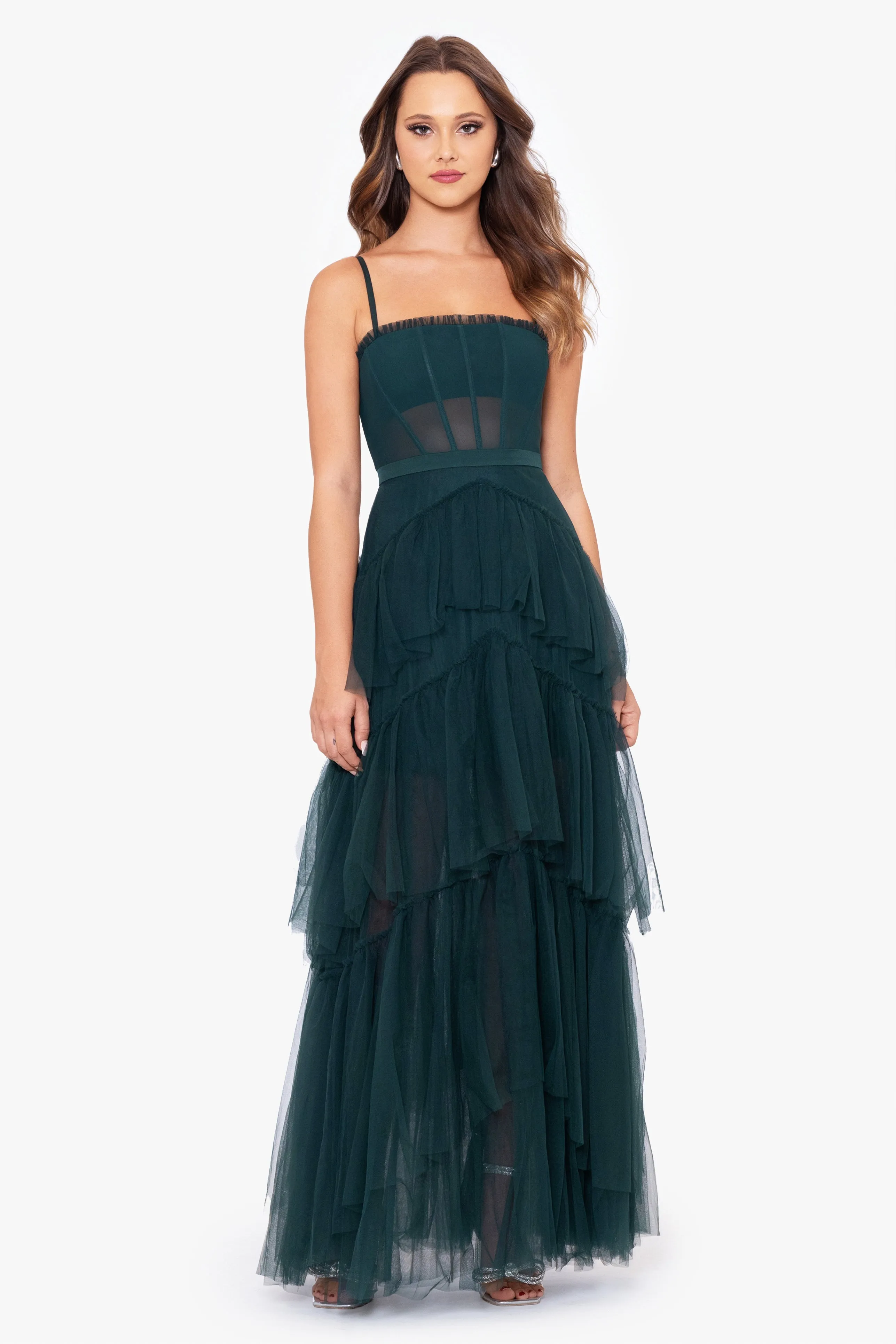 Jasmine Spaghetti Strap Mesh Corset Gown