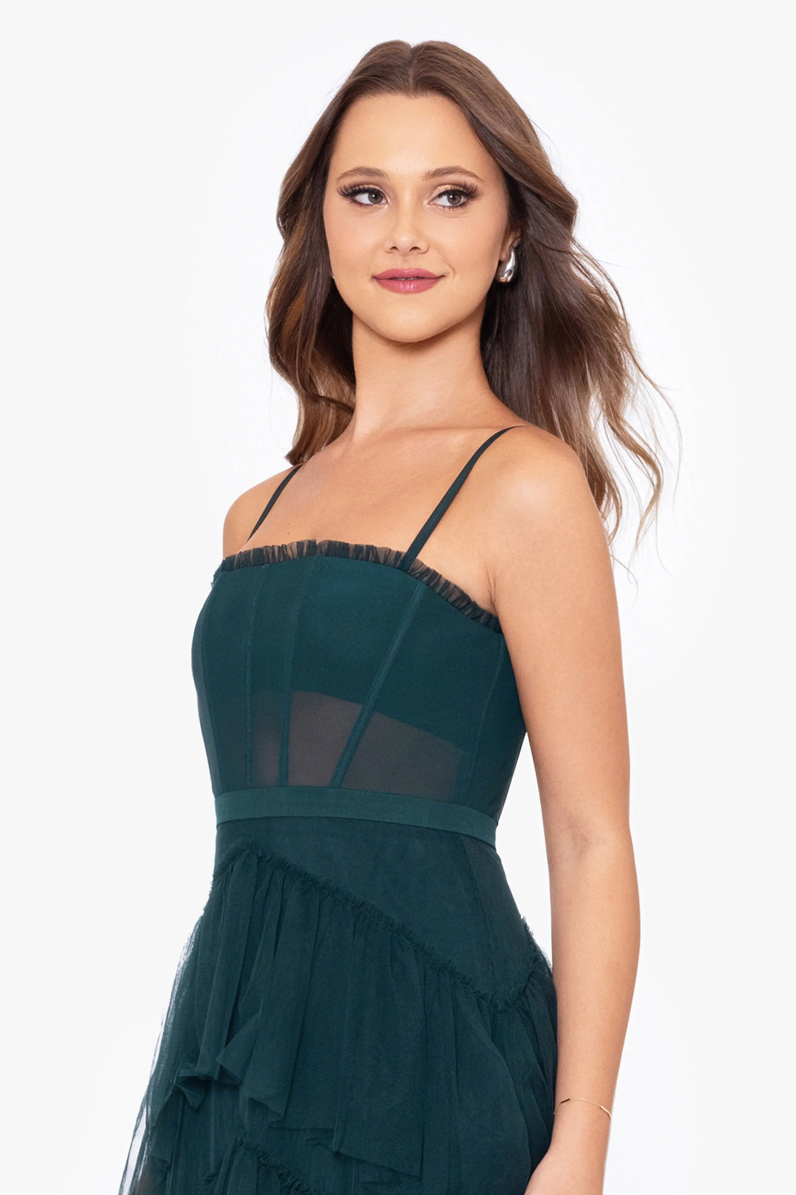 Jasmine Spaghetti Strap Mesh Corset Gown