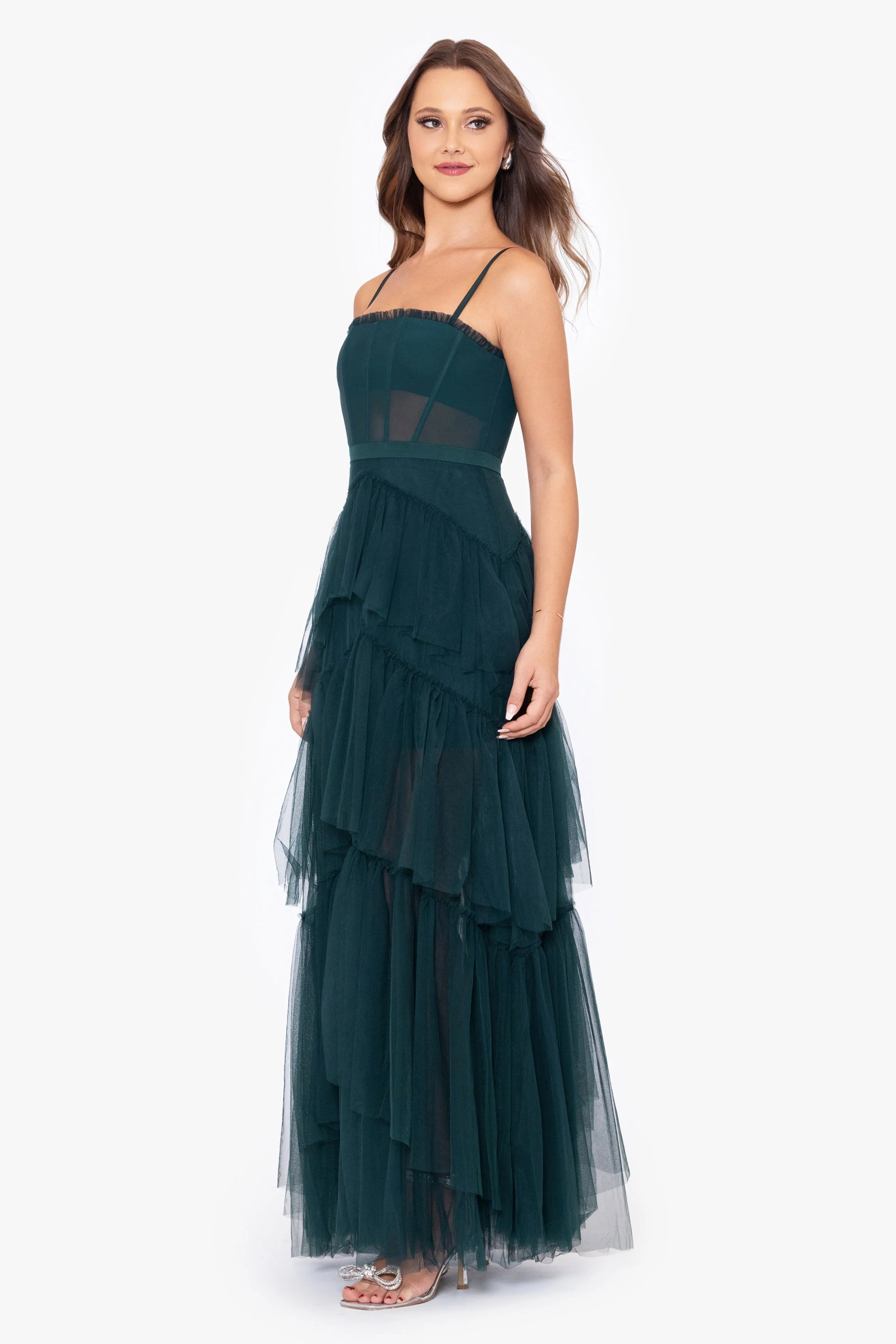 Jasmine Spaghetti Strap Mesh Corset Gown