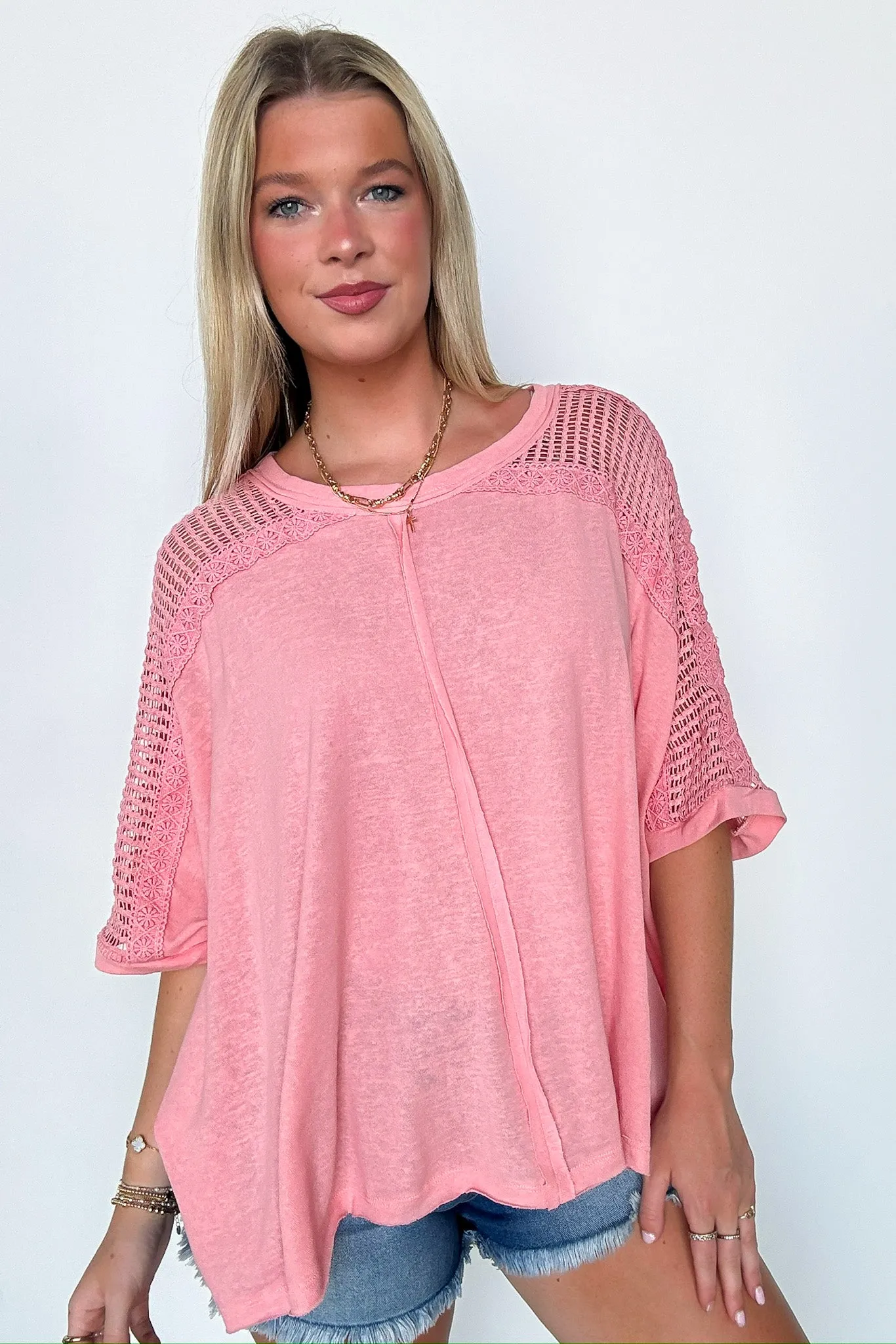 Jaynah Crochet Contrast Tunic Top