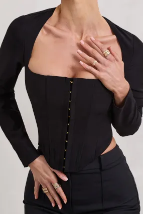 Kailey | Black Square-Neck Long-Sleeve Corset Top