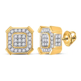 Keene Jewelers 14kt Yellow Gold Mens Round Diamond Square Earrings 1 Cttw