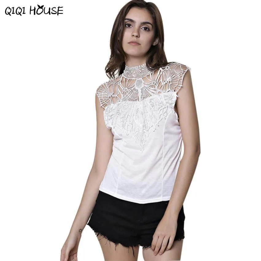 Lace Crochet Tops Sleeveless Sexy Backless Lacing Hollow Out Blouse Autumn Basic Blouse Roupas Feminina#B831 SM6