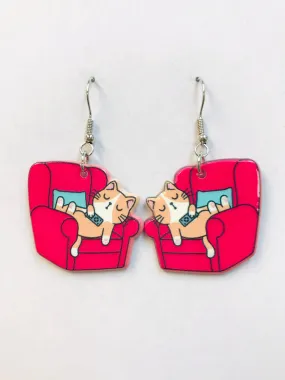 Lazy Cat In Couch Earrings, Acrylic Cat Earrings, Cute Cat Earring